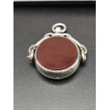 Victorian silver hall marked Birmingham Spinner Fob set with Blood stone & Carnelian stones maker