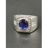 Absolutely stunning ring set with blue and clear stones marked 925.