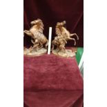 Pair Heavy Copperised Spelter Marley Horses 40cm In Height Good Condition