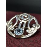 Silver hall marked edinburgh scottish brooch in the style of rennie mackintosh setwith topaz