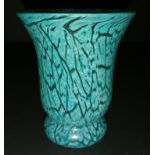 'Rare' Monart scottish glass miniature vase in the the cloisonné scene in blue colouration 10cms