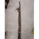 Large walking stick, milbro fishing rod etc.