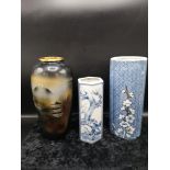 3 Oriental vases includes bronze style vase.