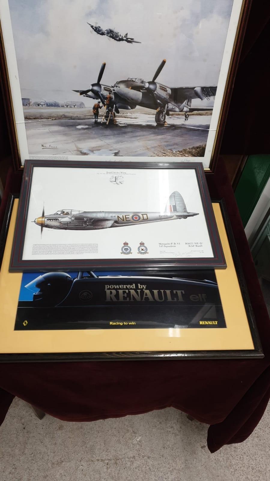 2 Limited Edition War Plane Prints And Renault Racing Car Print.