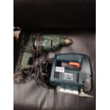 Bosch drill together with black n decker jigsaw.