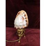 Carved Cameo Shell Table Lamp on Metal 3 Winged Animals Base 1 Repaired
