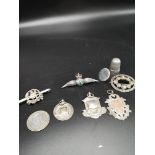Lot of Silver items to includes silver raf brooch, silver coin and silver boxing medals.