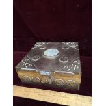 Brass Oriental box with jade top insert with wooden linen.