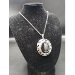 Stunning Vintage Silver & Black Onyx Pendant set with a Silver Belcher linked chain Stamped 925