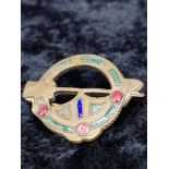 Scottish small brass plaid brooch with Ornate design
