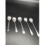5 Silver hall marked mustard spoons dating from 1890 to 1963 .