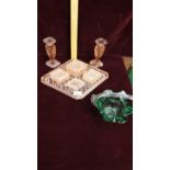 Pressed Glass Dressing Table Set and Murano Glass Vase.