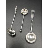3 Victorian Silver hall marked Birmingham salt spoons dating from 1887 to 1892.