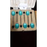 Set 6 Stunning Silver Hallmarked Enamel Spoons Birmingham Makers H C D.