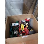 Box of playworn vehicles.
