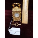 Stunning Gilded Ornate Minature French Style Clock With Key Working Order