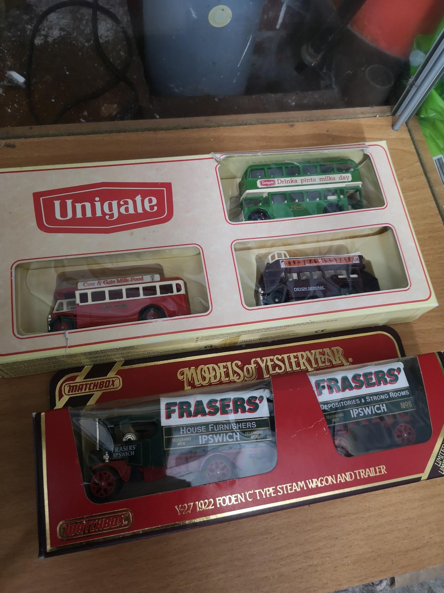 Uni gate bus set together with matchbox fraser foden truck set boxed