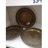 3 Arabic style brass plates.