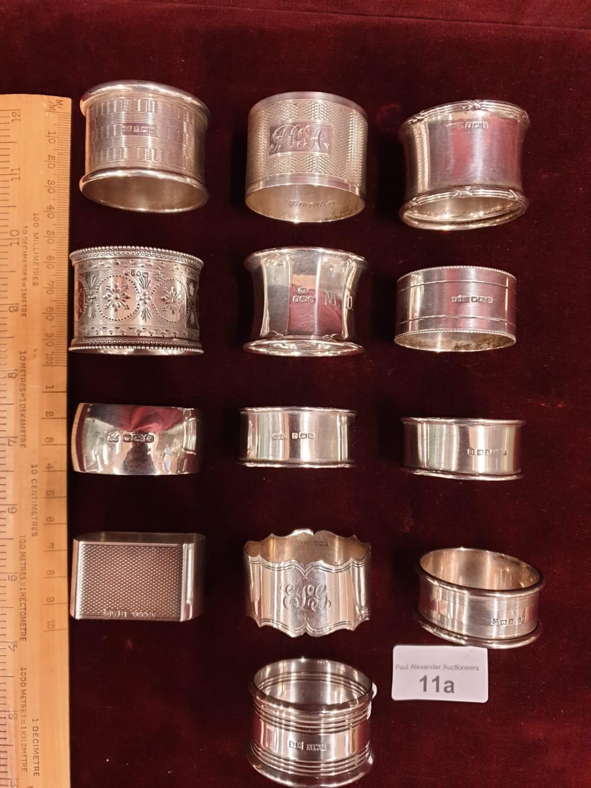 13 Silver Hallmarked Napkin Rings 282 Grams.