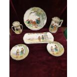 6 Doulton Early Under The Green wood Tree Robin Hood Series Items Good Condition.
