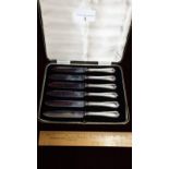 Set 6 Silver Hallmarked Handled Tea Knifes In Fitted Case