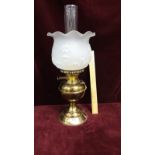 Brass And Glass Oil Lamp Complete With Glass Shade And Glass Funnel