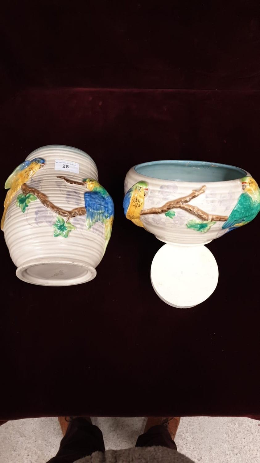 2 Clarice Cliff Bird Vase and Bowl A/F Signed - Image 2 of 6