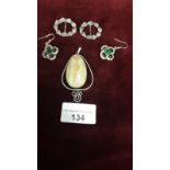 Silver Green Stone Ear Rings 2 Vintage Marcasite Buckles And White Metal Large Pendant