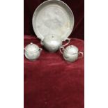 Early Pewter Oriental Tea Set With Tray a/f.