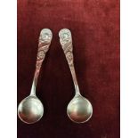 Pair Silver Hallmarked Art Deco Salt Spoons Birmingham 1900 Maker JC. 6.5CM