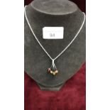 Modernist Silver Pendant Set With Baltic Amber on 17 Inch Baby Belcher Chain 8.5g