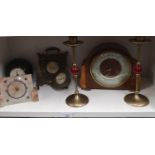 Shelf of art deco clocks etc.