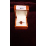 Large Pear Shaped Reddish Orange Stone Ring Marked 925