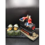 Large Laurel and Hardy train figure together with other laurel and Hardy figure. 1 af.