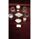 8 Silver Hallmarked Items To Include Cruets, Salts, Napkin Rings 170 Grams.