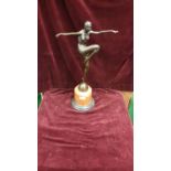 Large bronze art deco figurine signed Phillip to back stands over 12 inches in height.