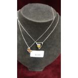 2 Modern Silver Pendants Set With Baltic Amber On 16 Inch Silver Curb Chains