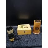 4 pieces of Mauchline ware to include Edinburgh Castle from grass Market etc.