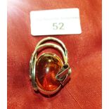 Vintage Silver Brooch Set With Baltic Amber 42mm x 25mm 8.2 grams