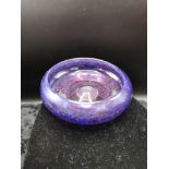 Scottish glass Monart bowl set in purple and pink colourations.