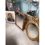 2 gilt framed mirrors together with victorian print .