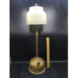 Large vintage Tilley brass lamp table model with glass shading.