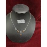 Celtic Silver Necklace By Kit Heath Set With Baltic Amber Length 16.5 Inches 7g