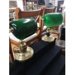 2 office vintage desk light with green shades.