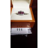 Platinum Triple Floret Ruby And Diamond Ring Rubies 1.55 Carat Diamonds .35 Carat