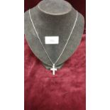 Silver Cross Set With French Cut Cubic Zirconia on 22 inch Chain 10.5g