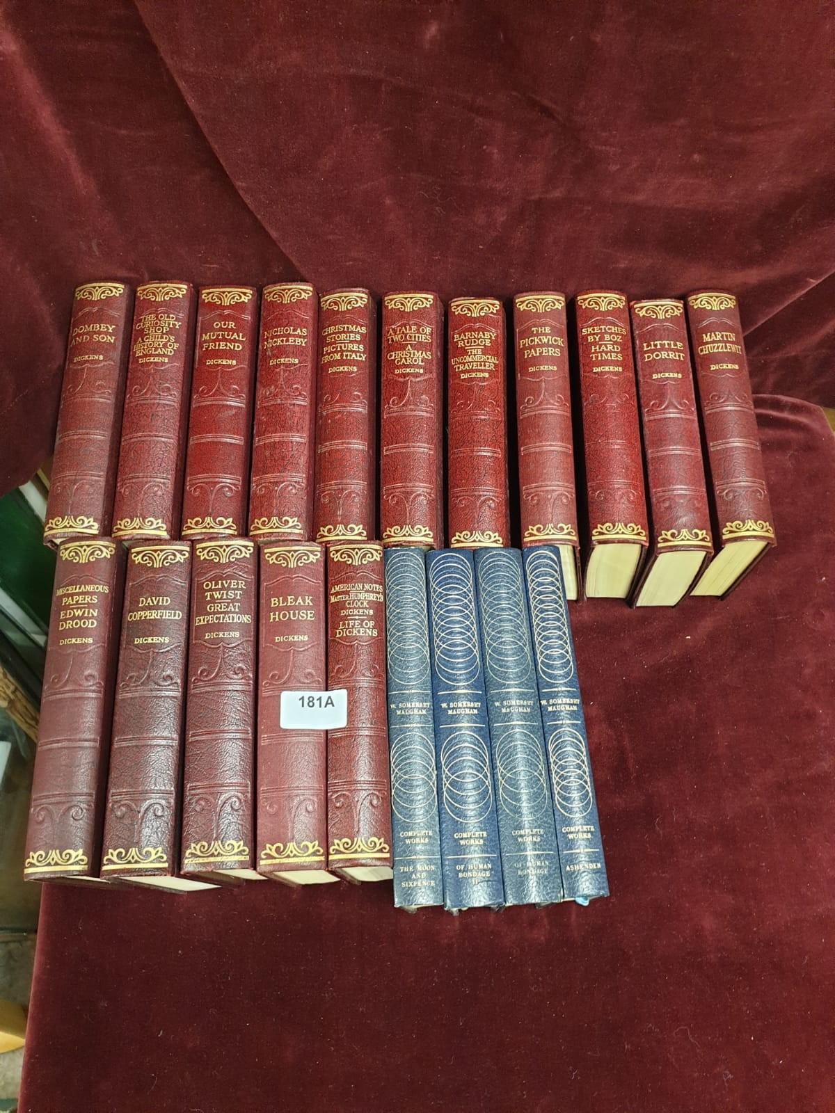 Large section of Charles dickinson works together with w. Somerset Maughan complete works books..
