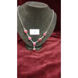Vintage Silver Necklace With 6 Rough Pear Shaped Ruby Coloured Stones 21 Inches 23g