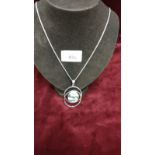 Designer Silver Pendant Set With Abalone Shell On 24 Inch Silver Curb Chain 14,8g