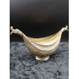 Indian Silver ornate boat vase with decorative edges.